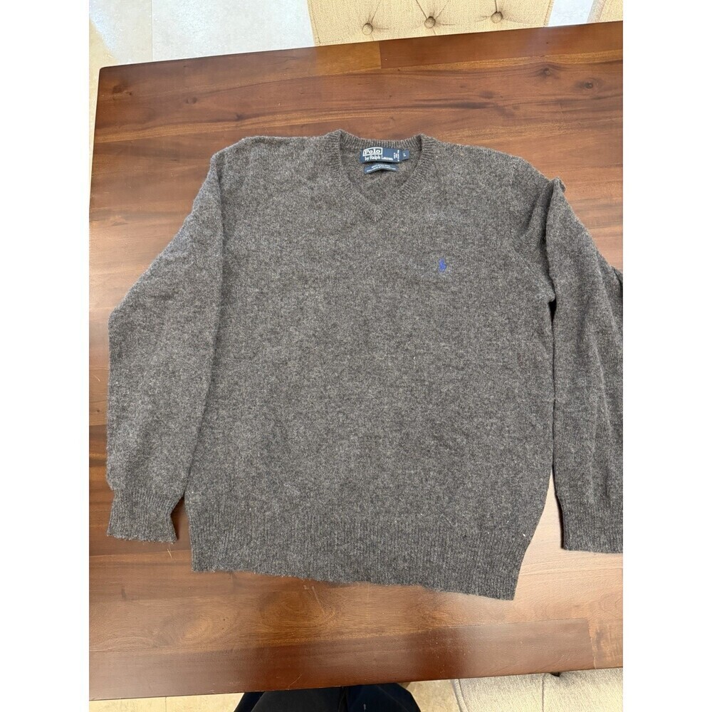 Polo Ralph Lauren 100% Lambs Wool V Neck Pull Over Sweater Gray (M1)